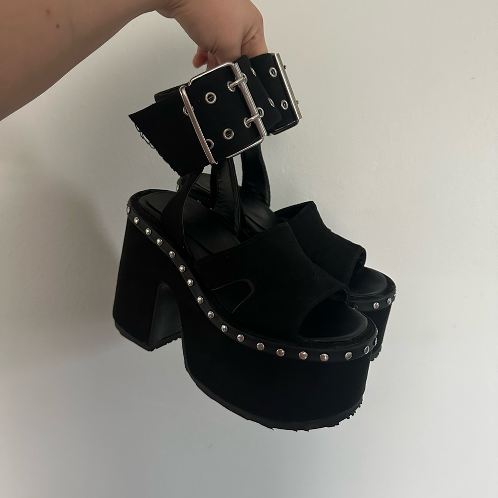 Demonia Black Platform Sandals with Silver Studs